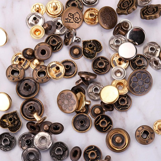 100Pcs Metal Mixed Jeans Buttons Snap Fasteners Press Stud Popper Denim Jacket Leather Kit 100Pcs Metal Mixed Jeans Buttons Snap Fasteners Press Stud Popper Denim Jacket Leather Kit