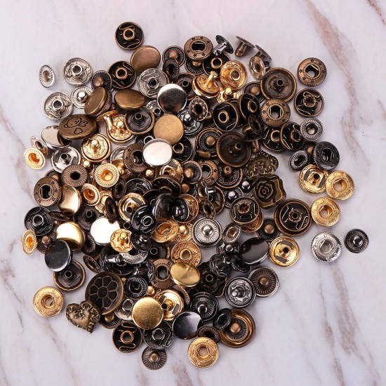 100Pcs Metal Mixed Jeans Buttons Snap Fasteners Press Stud Popper Denim Jacket Leather Kit 100Pcs Metal Mixed Jeans Buttons Snap Fasteners Press Stud Popper Denim Jacket Leather Kit