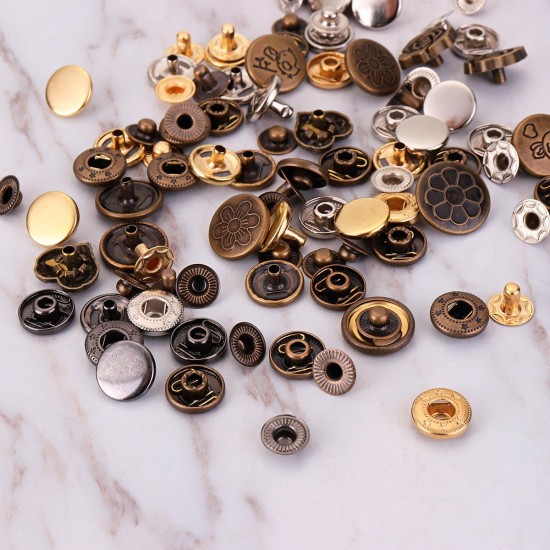 100Pcs Metal Mixed Jeans Buttons Snap Fasteners Press Stud Popper Denim Jacket Leather Kit 100Pcs Metal Mixed Jeans Buttons Snap Fasteners Press Stud Popper Denim Jacket Leather Kit