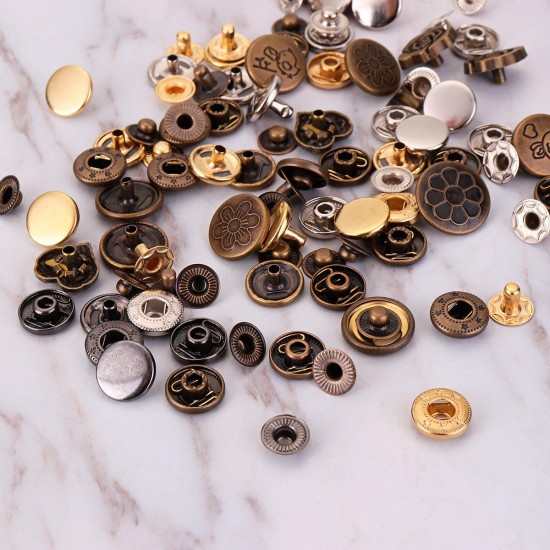 100Pcs Metal Mixed Jeans Buttons Snap Fasteners Press Stud Popper Denim Jacket Leather Kit