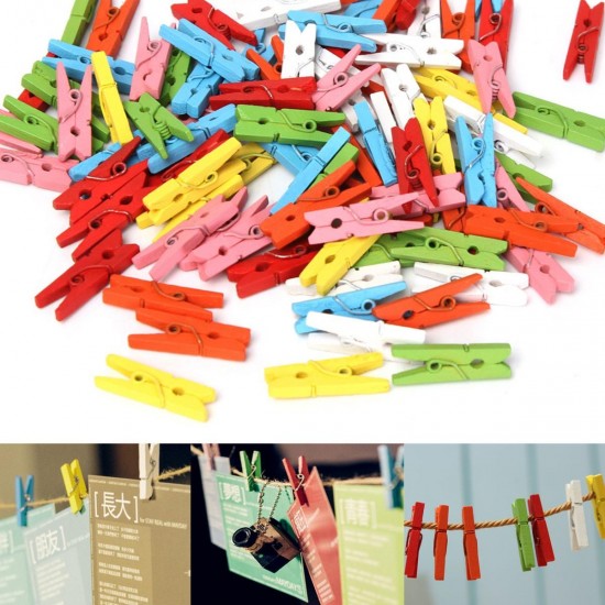 100Pcs Mini Wooden Craft Pegs Clothes Peg Paper Photo Hanging Spring 25mm Decorations