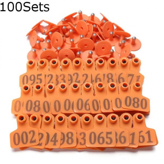 100Sets Orange Green Animals Cattleoat Pig Sheep Use Ear Number Tag Livestock Tags Labels