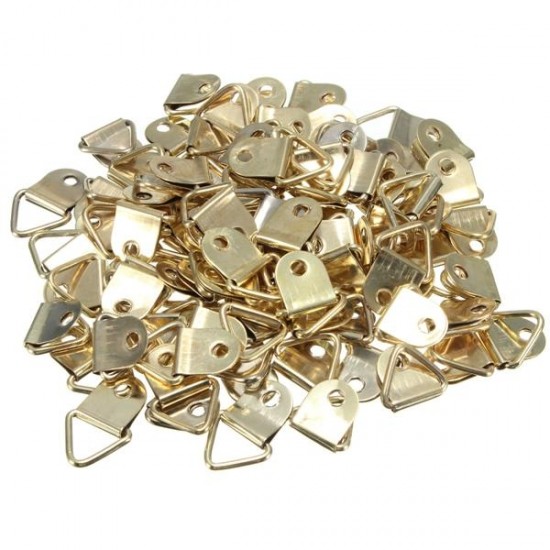 100pcs Golden Metal Photo Picture Frame Hook Hanger Triangle Ring