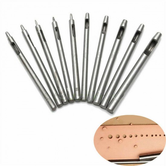 10PCS Drilling Leather Punching Tools Kit Belt Punches DIY Handmade Round Hollow