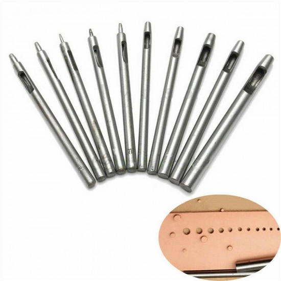 10PCS Drilling Leather Punching Tools Kit Belt Punches DIY Handmade Round Hollow 10PCS Drilling Leather Punching Tools Kit Belt Punches DIY Handmade Round Hollow