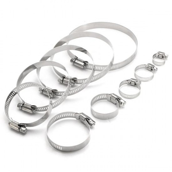 10Pcs 6mm-114mm Stainless Steel Hose Pipe Clips Clamps Fasteners Assorted 10Pcs 6mm-114mm Stainless Steel Hose Pipe Clips Clamps Fasteners Assorted