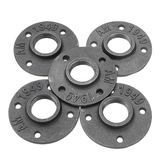 10Pcs/Set 1/2'' 3/4'' 1'' Malleable Cast Iron Floor Flange Plates 4 Holes Black Pipes Fittings Industrial Pipe Furniture Wall Mount DIY Decor