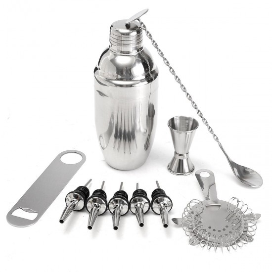 11Pcs Stainless Steel Cocktail Shaker Mixer Martini Spirits Muddler Pourer Strainer Bartender Set