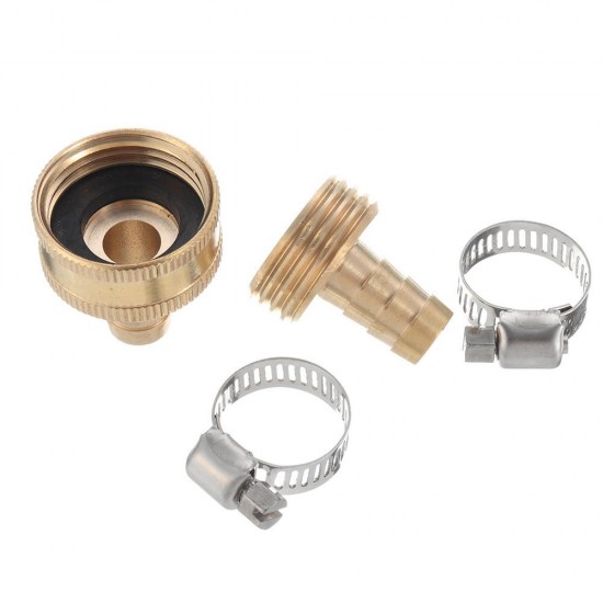 1/2 '' NPT Brass Male Female Connector Garden Hose Repair Quick Connect Water Pipe Fittings Car Wash Adapter w/ Adjustable Ear Hose Clamp Clip
