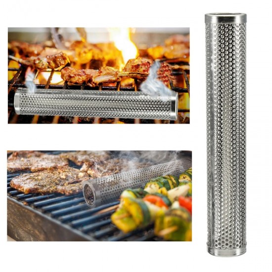 12 Inch Round BBQ Smoker Wood Pellet Grill Hot Cold Smoke Generator Smoking Mesh Tube