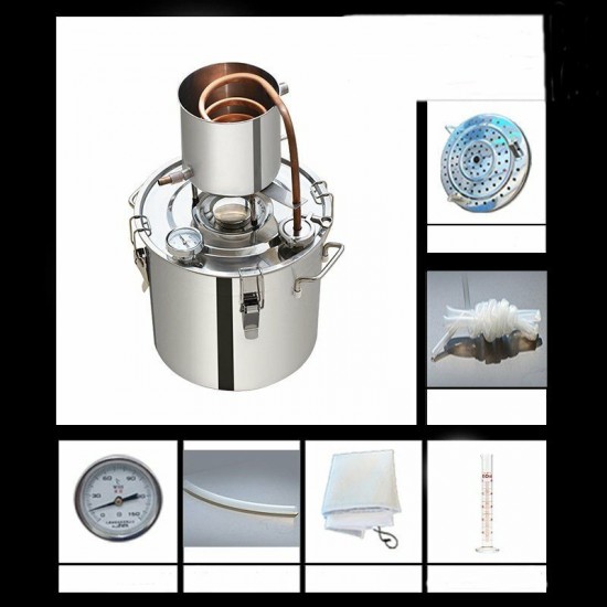 12L 3.2GAL Stainless Steel Alcohol Distiller Water Still Oil Boiler Maker Boiler Stainless Steel Copper Set