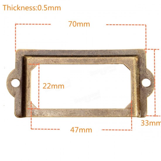 12Pcs Antique Brass Metal Label Pull Frame Handle File Name Card Holder For Furniture Cabinet Drawer Case