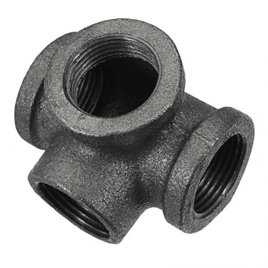 1/2'' 3/4'' 1'' 4 Way Pipe Fitting Malleable Iron Black Side Outlet Tee Female Tube Connector