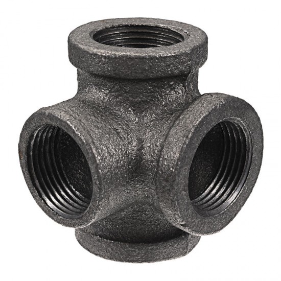 1/2'' 3/4'' 1'' 4 Way Pipe Fitting Malleable Iron Black Side Outlet Tee Female Tube Connector