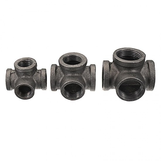 1/2'' 3/4'' 1'' 4 Way Pipe Fitting Malleable Iron Black Side Outlet Tee Female Tube Connector 1/2'' 3/4'' 1'' 4 Way Pipe Fitting Malleable Iron Black Side Outlet Tee Female Tube Connector