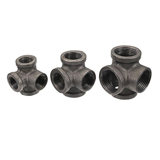 1/2'' 3/4'' 1'' 4 Way Pipe Fitting Malleable Iron Black Side Outlet Tee Female Tube Connector 1/2'' 3/4'' 1'' 4 Way Pipe Fitting Malleable Iron Black Side Outlet Tee Female Tube Connector