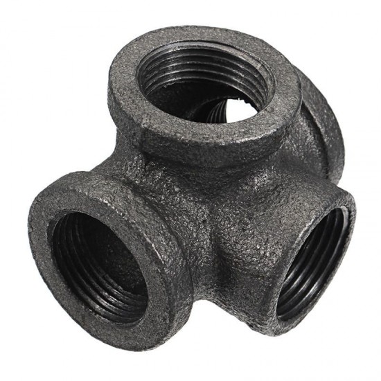 1/2'' 3/4'' 1'' 4 Way Pipe Fitting Malleable Iron Black Side Outlet Tee Female Tube Connector