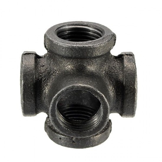 1/2'' 3/4'' 1'' 5 Way Pipe Fitting Malleable Iron Black Outlet Cross Female Tube Connector