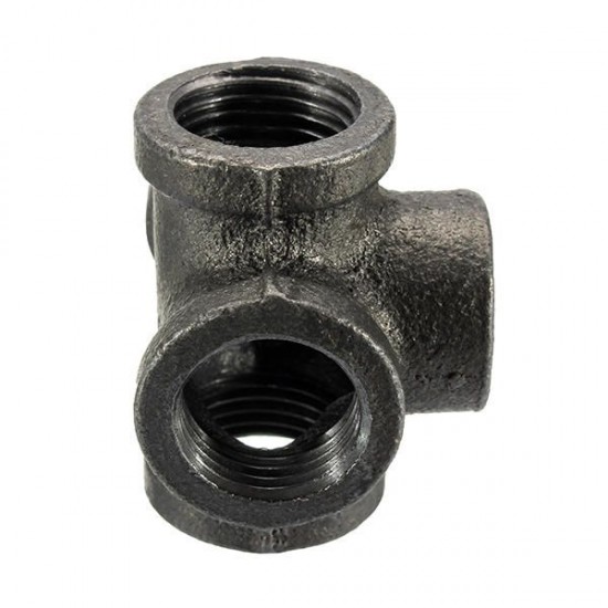 1/2'' 3/4'' 1'' 5 Way Pipe Fitting Malleable Iron Black Outlet Cross Female Tube Connector