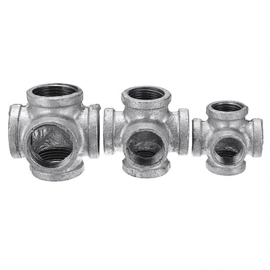 1/2'' 3/4'' 1'' 5 Way Pipe Fitting Malleable Iron Galvanized Outlet Cross Female Tube Connector