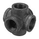 1/2'' 3/4'' 1'' 6 Way Pipe Fitting Malleable Iron Black Double Outlet Cross Female Tube Connector