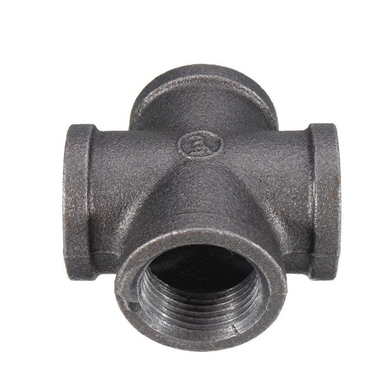 1/2'' 3/4'' 1'' Cross 4 Way Pipe Fitting Malleable Iron Black Female Tube Connector