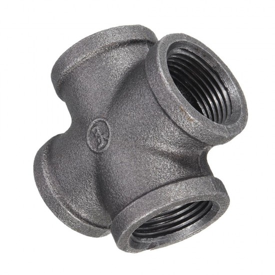 1/2'' 3/4'' 1'' Cross 4 Way Pipe Fitting Malleable Iron Black Female Tube Connector