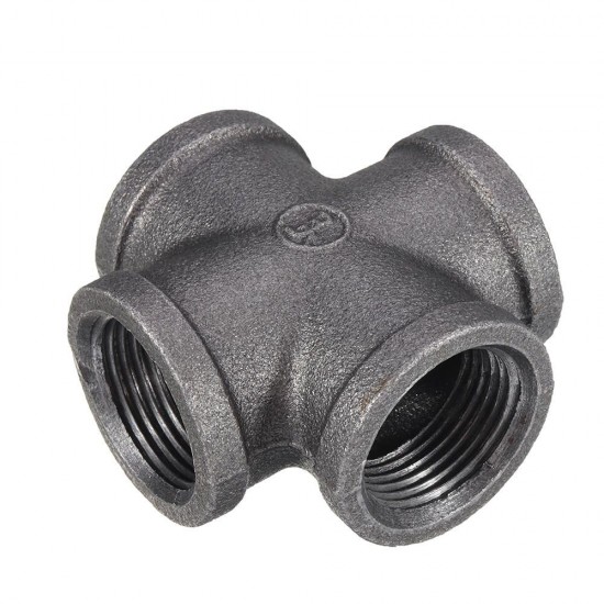 1/2'' 3/4'' 1'' Cross 4 Way Pipe Fitting Malleable Iron Black Female Tube Connector