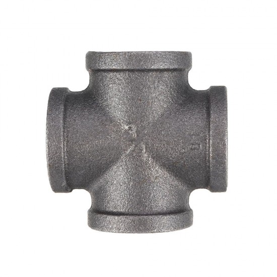 1/2'' 3/4'' 1'' Cross 4 Way Pipe Fitting Malleable Iron Black Female Tube Connector