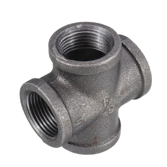 1/2'' 3/4'' 1'' Cross 4 Way Pipe Fitting Malleable Iron Black Female Tube Connector