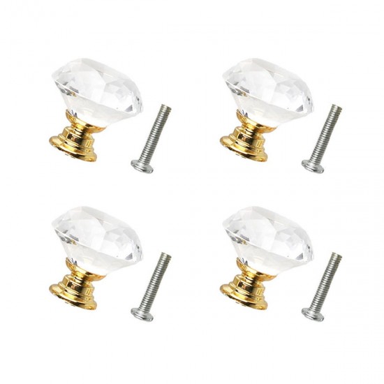 1/4/10PCS Gold Base 30mm Clear Crystal Door Knobs Kitchen Cabinet Drawer Pull Handle