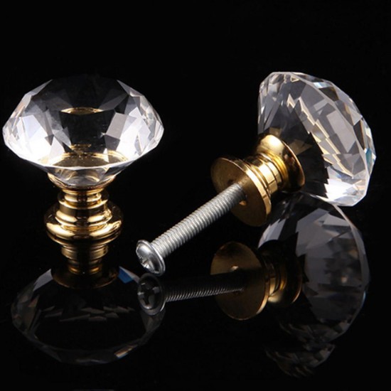 1/4/10PCS Gold Base 30mm Clear Crystal Door Knobs Kitchen Cabinet Drawer Pull Handle