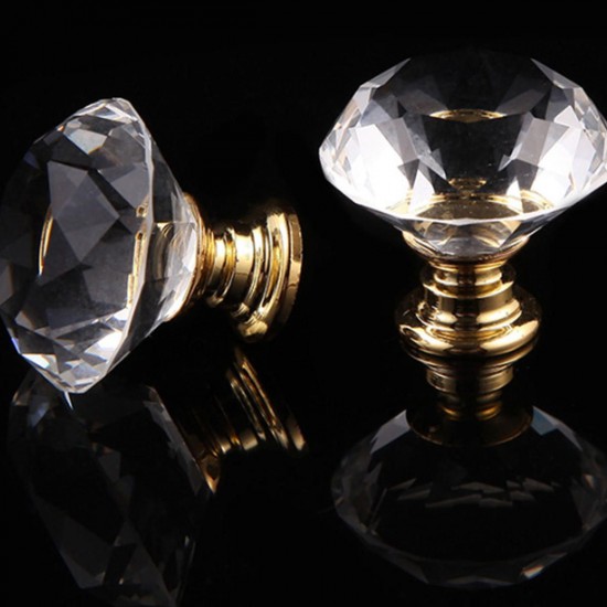 1/4/10PCS Gold Base 30mm Clear Crystal Door Knobs Kitchen Cabinet Drawer Pull Handle