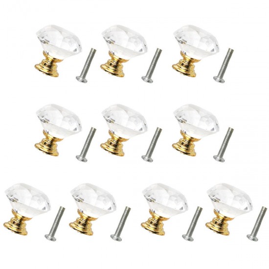 1/4/10PCS Gold Base 30mm Clear Crystal Door Knobs Kitchen Cabinet Drawer Pull Handle