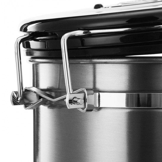 1.5L Silver Stainless Steel Sealed Coffee Bean Tea Storage Canister Kitchen Storage Container