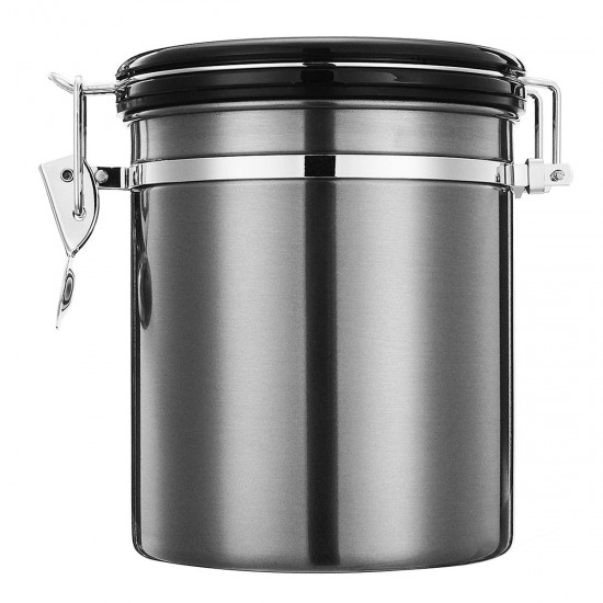 1.5L Silver Stainless Steel Sealed Coffee Bean Tea Storage Canister Kitchen Storage Container