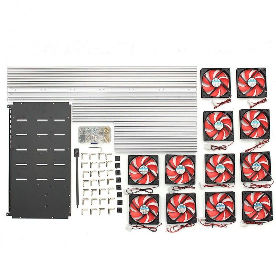 16GPU Mining Frame Case Aluminum Mining Case Miner Mining Supply Case with 12Pcs LED Fan 16GPU Mining Frame Case Aluminum Mining Case Miner Mining Supply Case with 12Pcs LED Fan