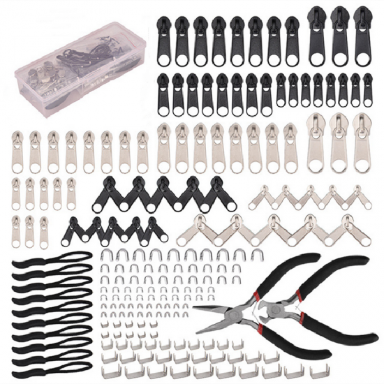 197Pcs Zipper Repair Kit Zipper Replacement Zipper Pull Rescue Kit with Zipper Install Pliers Tool and Zipper Extension Pulls for Clothing Jackets Purses Luggage Backpacks