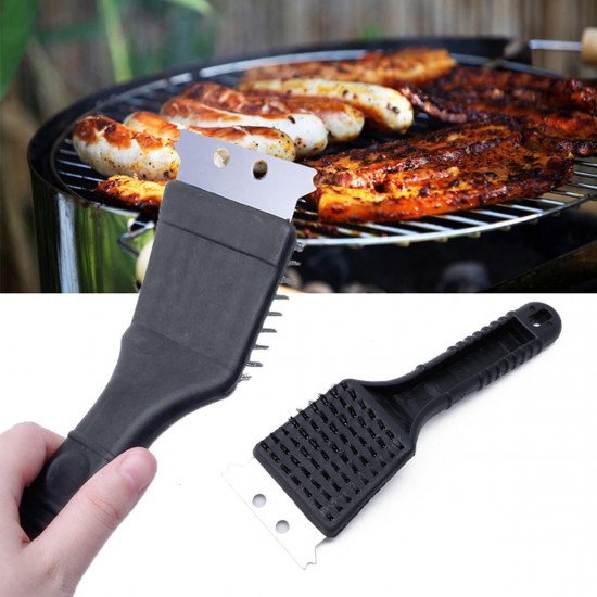 2 In 1 Steel Wire BBQ Barbecue Grill Oven Cleaner Cleaning Brush Metal Scrapers