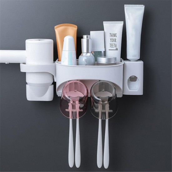 2/3/4 Cups Automatic Toothpaste Toothbrush Holder Wall Hanging Hair Dryer Rack