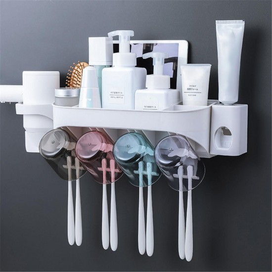 2/3/4 Cups Automatic Toothpaste Toothbrush Holder Wall Hanging Hair Dryer Rack