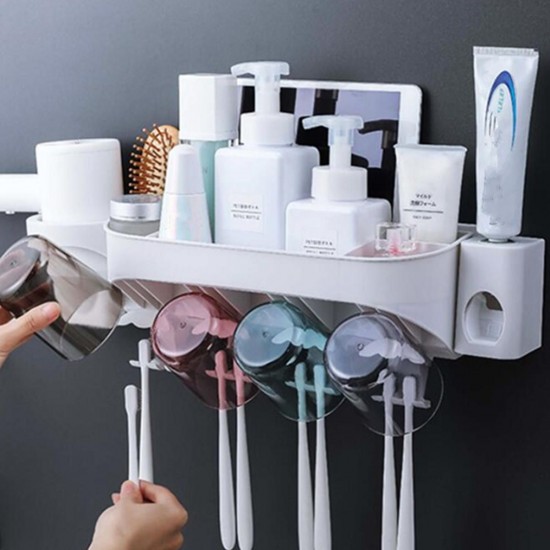 2/3/4 Cups Automatic Toothpaste Toothbrush Holder Wall Hanging Hair Dryer Rack 2/3/4 Cups Automatic Toothpaste Toothbrush Holder Wall Hanging Hair Dryer Rack