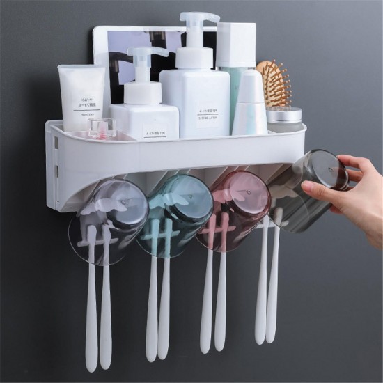 2/3/4 Cups Automatic Toothpaste Toothbrush Holder Wall Hanging Hair Dryer Rack