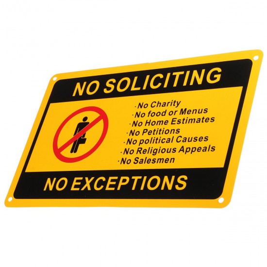 28x18cm No Soliciting No Exceptions Front Door Sign Security Warning Sticker Waterproof