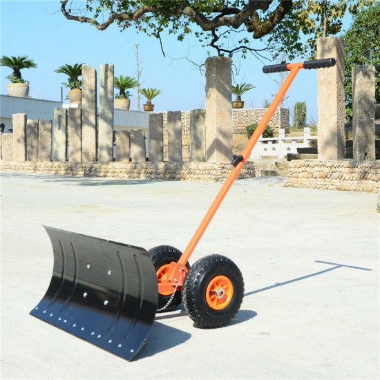 29 Inch Wheeled Snow Shovel Adjustable Height Multi-angle Snow Pusher Garden Snow Plow Shovel with Wheels