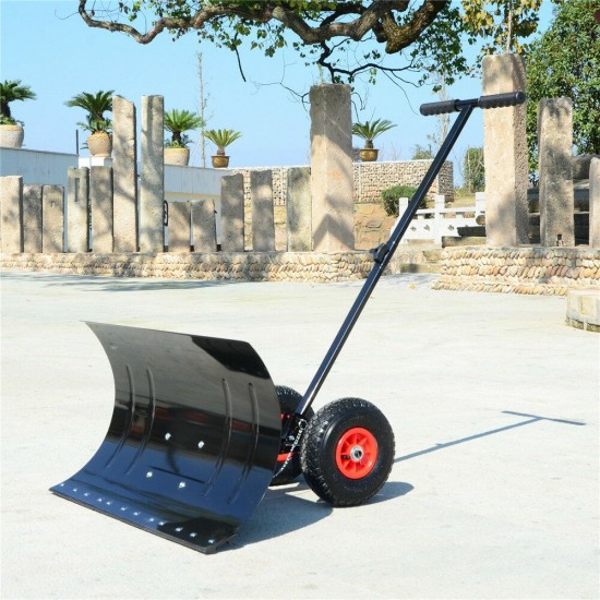 29 Inch Wheeled Snow Shovel Adjustable Height Multi-angle Snow Pusher Garden Snow Plow Shovel with Wheels