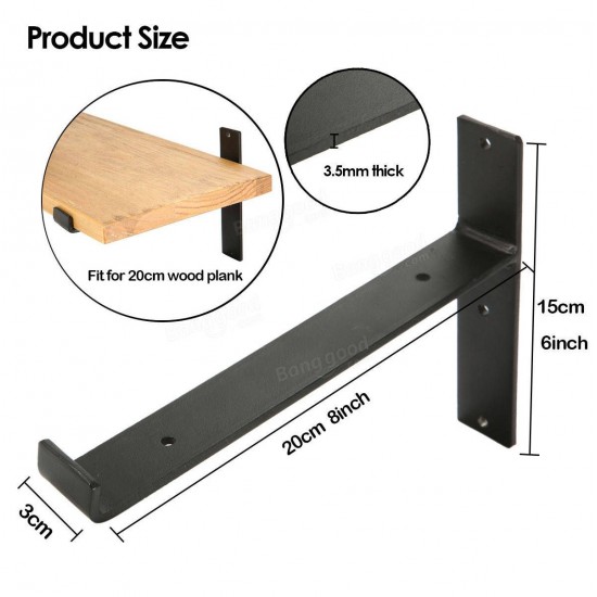 2Pcs Industrial Iron Chunky Solid Wood Shelf Brackets Matte Black Painting for Home Shop