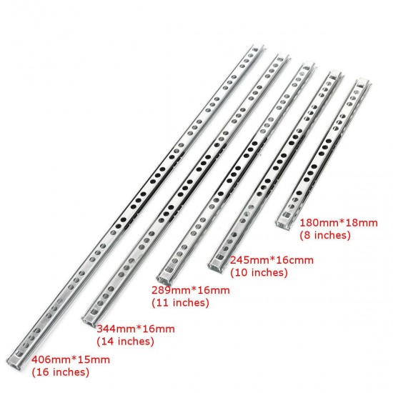 2pcs Metal Drawer Ball Bearing Slide Mute Guide Track 8-16Inch Silver 2pcs Metal Drawer Ball Bearing Slide Mute Guide Track 8-16Inch Silver