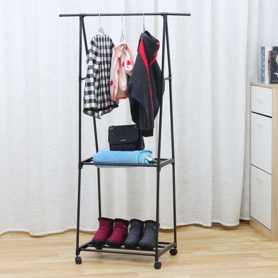 3 IN1 Metal Closet Organizer Wardrobe Shelves Kit Portable Clothes Storage Rack