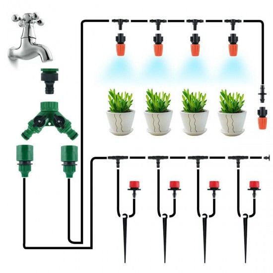 30M 100FT Micro Drip Irrigation System Auto Watering Plant Timer Garden Hose Kit